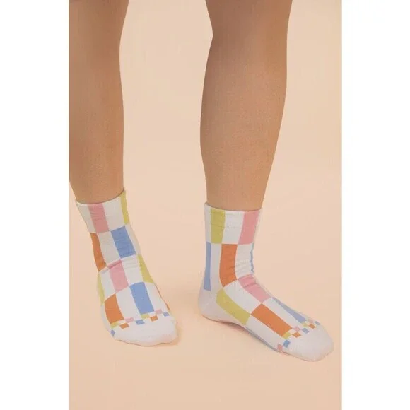 SC10005C W Very J Color Block Casual Socks White One Size - Picture 2 of 4